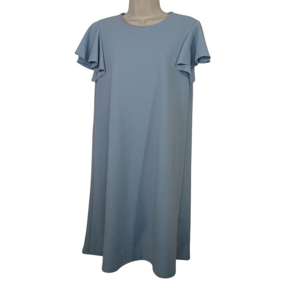 Tiana B Blue Flutter Sleeve Shift Dress Women Size 6 Round Neck Work Casual - Picture 1 of 9